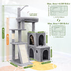 Globlazer Cat Tower for Indoor Adult Cats, 50-inch Heavy Duty Cat Tree for Big Cats, Cat Tree House with Extra-Large Padded Platform, Sisal Scratching Board, 2 Large Condos, F50, Light Grey