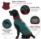 Large Dog Sweater for Male Female, Thick Turtleneck Sweater with Leash Hole, Cold Weather Thermal Christmas Sweaters for Dogs French Bulldog, Warm Holiday Clothes Sweatshirt, Green L