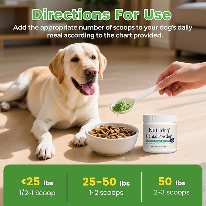 Dog Dental Powder with Probiotics & Brown Algae – Advanced Plaque Remover for Dogs, Teeth Cleaning Formula to Reduce Tartar & Freshen Breath, 90g Pet Dental Care Supplement (90, Grams)