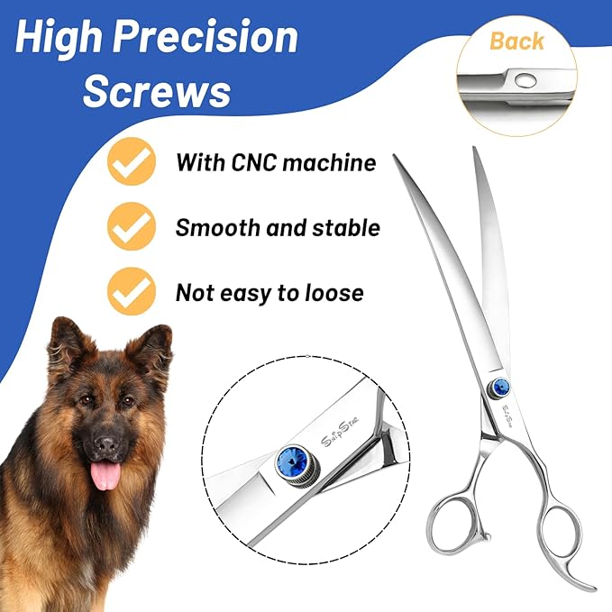 10inch Curved Dog Grooming Scissors Professional, Japanese VG10 Steel Sharp Dog Scissors for Grooming, 30 Degree Bend, Pet Trimming Shears for Dogs Cats Face Paws, Safety Ergonomic with CNC Screw