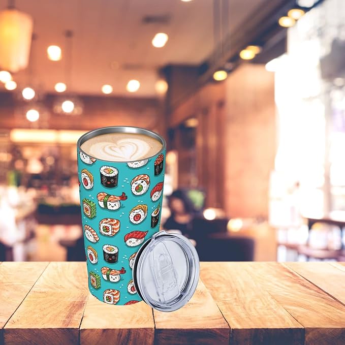 Dujiea 20oz Tumbler With Lid And Straw, Funny Food Sushi Vacuum Insulated Iced Coffee Mug Reusable Travel Cup Stainless Steel Water Bottle