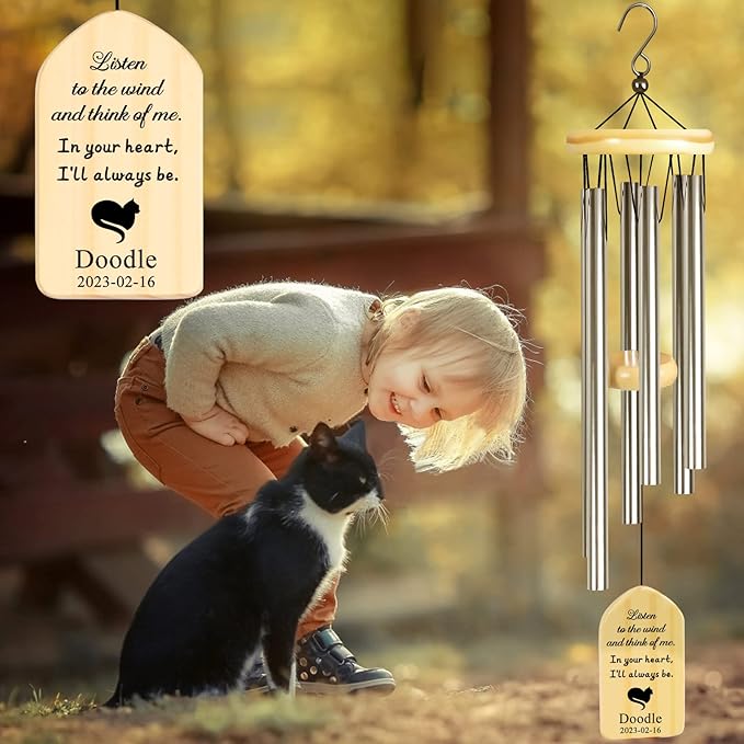 Loss of Cat Gift, Dodosky Personalized Cat Wind Chimes, Lost Pet Sympathy Gift Cat, Pet Loss Gifts, Cat Memorial Gifts, in Memory of Cat Personalized, Cat Bereavement Gifts
