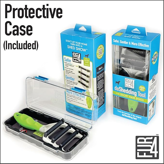 FUR4 deShedding Dog Brush for Short Hair Dogs - Dog Grooming Tool with 4 Composite Carbon Fiber Edges to Remove Loose Fur & Reduce Shedding - Gentle & Effective Grooming Brush for Short Hair Dogs