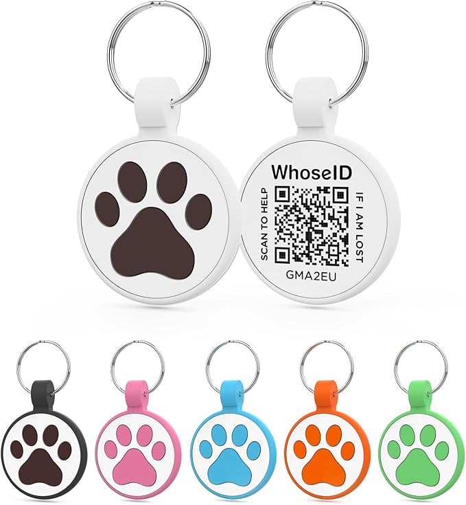 QR Code Cat Tag, Modifiable Pet Online Profile, Multiple Emergency Contact, Scannable QR Code, Instant Location Email Alert, Collar Accessories (Medium to Large Breeds - 1.25", White)