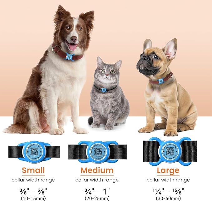 Waterproof AirTag Dog Collar Holder for Apple Tracker QR Code Case Blue