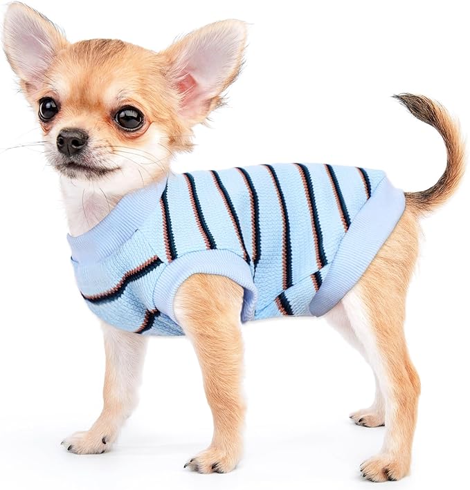 Dog Shirt, Pet Clothes for Chihuahua, Yorkie Teacup Costumes Striped, Small Dogs Sleeveless Tank Top Vest, Breathable Cotton Puppy T-Shirt, Cat Apparel Outfit (Blue, M)
