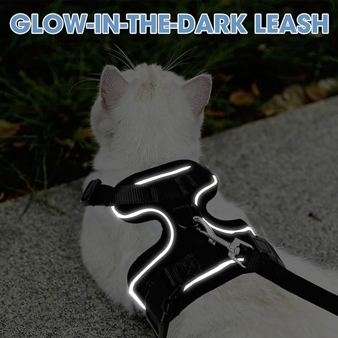 Cat Harness and Leash, Cat Harness Escape Proof with Reflective Strap - Adjustable Cat Leash Breathable Comfortable Vest for Walking Travel Outdoor, Black, S