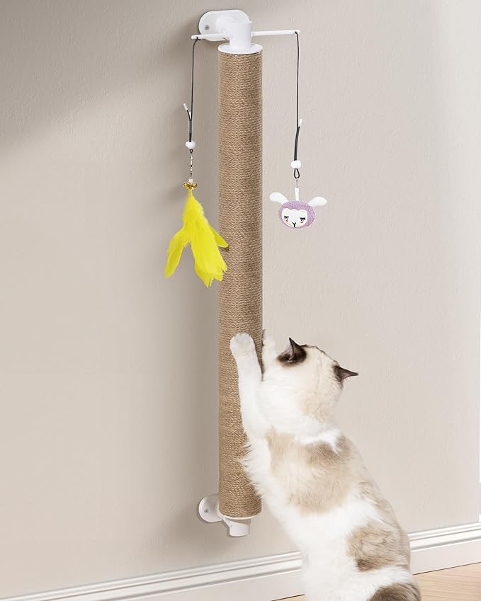 SVD.PET Cat Scratching Post Wall Mounted, 37.5" Tall Cat Scratcher for Wall with Hanging Toys, Jute Cat Wall Scratcher for Large Cats Indoor Cat Wall Furniture