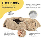 Best Friends by Sheri Bundle Set The Original Calming Shag Donut Cuddler Cat and Dog Bed + Pet Throw Blanket Taupe Extra Medium 30" x 30"