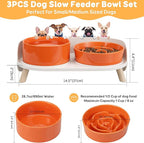 Elevated Slow Feeder Dog Bowls - Ceramic Food and Water Bowl Set with Stand - Raised Pet Dishes for Small and Medium Sized Dogs
