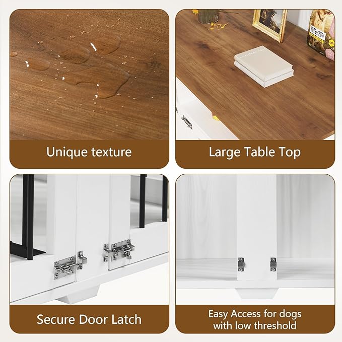 Furniture Dog Crate for Two Dogs, 41 Inch Furniture Style Dog Kennel with Removable Divider and Thickened Desktop, Heavy-Duty Base for Small to Medium Dogs, White