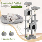 Globlazer Large Cat Tree Tower for Indoor Cats, 74in Tall Sturdy Cat Tree Condo for Large Cat with Scratching Posts and Board, Cat Condos for Adult Cats Kittens, Top Perches，Pet Bed, F74D, Light Grey