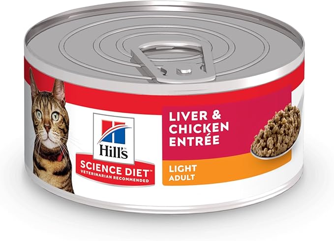 Hill's Science Diet Light, Adult 1-6, Weight Management Support, Wet Cat Food, Liver & Chicken Minced, 5.5 oz Can, Case of 24