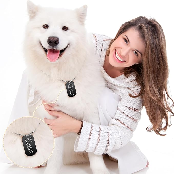 20 Pieces Military Dog Tags Set Including 10 Stainless Steel Army Blank Dog Tags 10 Steel Chains Personalized Pet Oval Pendant Necklaces for Stamping Engraving DIY Halloween Craft(Black)