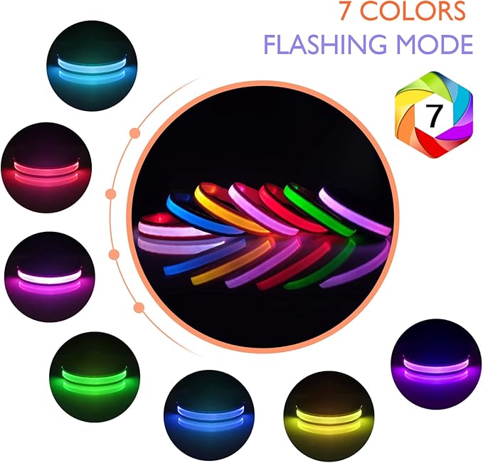 Pceotllar Rechargeable Led Dog Collar - Automatic 7-Color Changes, Water Resistant for Night Walking, Bright Glow (Black, S)