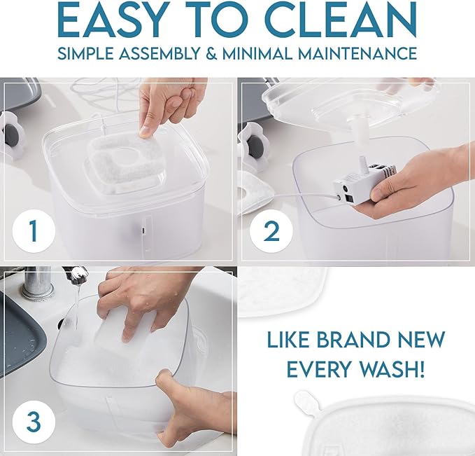 Veken Innovation Award Winner 95oz/2.8L Pet Fountain, Automatic Cat Water Fountain Dog Water Dispenser with Replacement Filters for Cats, Dogs, Multiple Pets (Transparent Grey, Plastic)