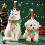 2Pcs Dog Santa Hat and Tutu Collar Set, Pet Cat & Small Dog Christmas Outfit Costume for Xmas Holiday Birthday Party