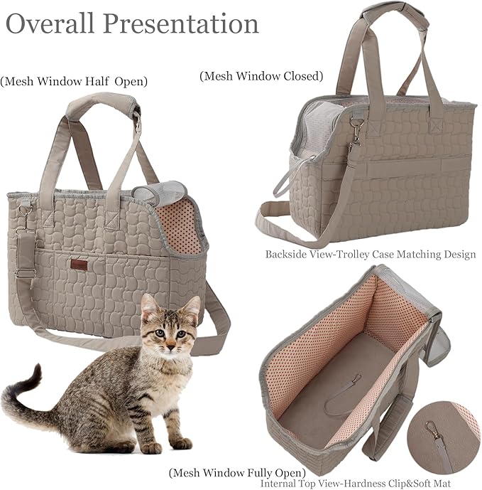 Small Dog Carriers Purse Bag,Gray,Recommand for Gentle/Lazy Adult Pets,Cats,Fashion Womans Totes Style Lightweight Pups Kitties Bunny Go to Vet Picnic Outdoor