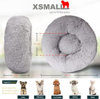 Extra Small Dog Bed Cute Grey Dog Bed Washable 19 inches Donut Fluffy Small Pet Beds,Calming Anti Anxiety Round Fits up to 10 lbs Soft Warm Pets Beds for Puppy Dogs Indoor