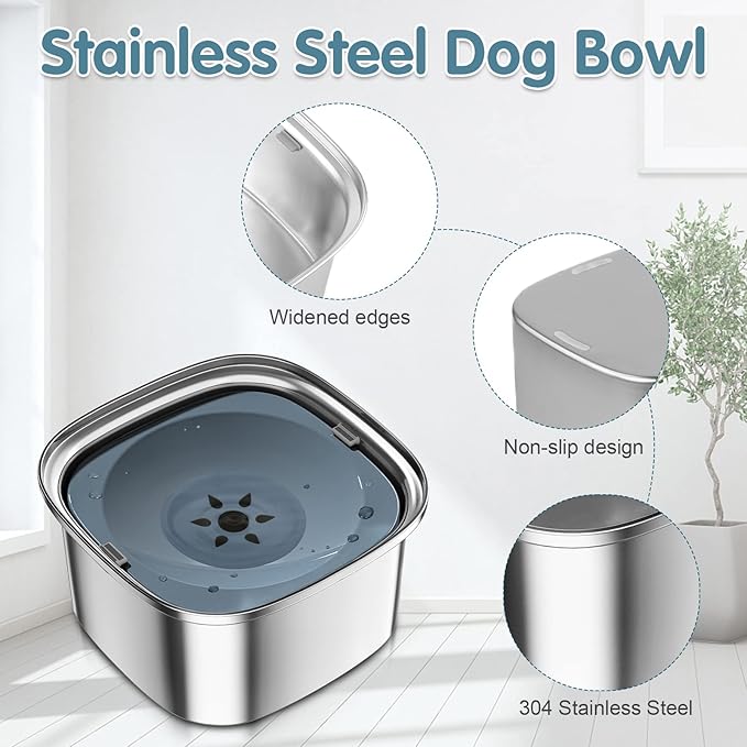 UPSKY 3L Dog Water Bowl 101oz Stainless Steel No Spill Large Capacity Dog Food Water Bowl Slow Water Feeder, Spill Proof Pet Water Dispenser Vehicle Carried Travel Water Bowls
