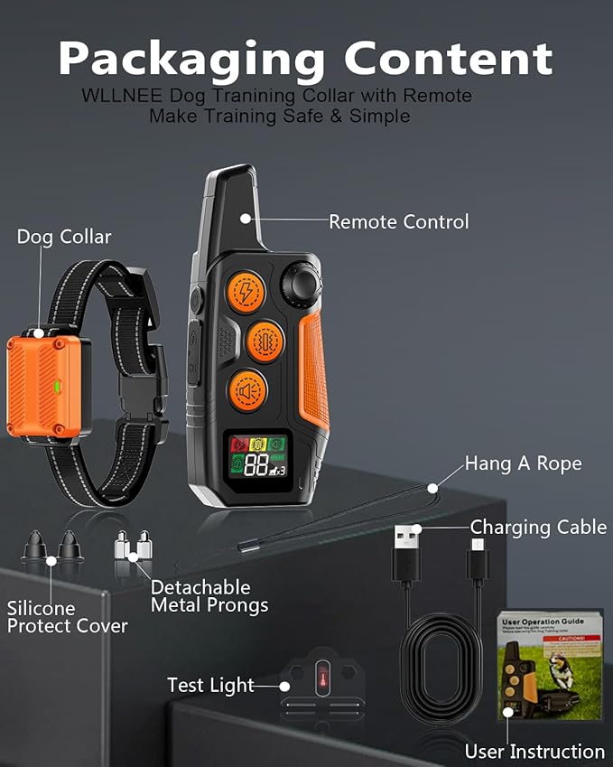 Dog Shock Collar with Remote Control 3300FT Range IPX7 Waterproof Rechargeable E Collar for Dogs Training 3 Modes for 5-120lbs Small Medium Large Dogs
