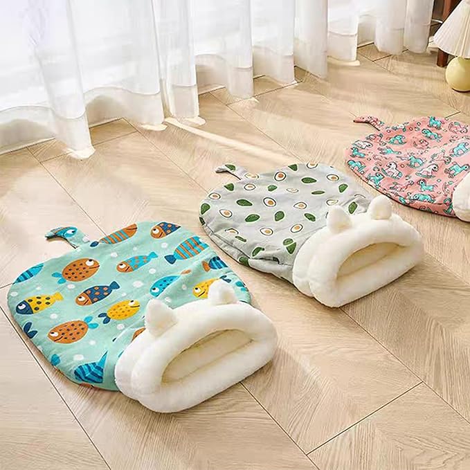 2PC Cat Sleeping Bag,Cat Sleeping Bag for Indoor Cats,Warm and Cozy Cat Sleeping Bag,Cat Winter Sleeping Bags, 360° Wrap Self Warm Cat Cave Bed Suitable for Pets Under 7.5 kg/16LB(Blue+Green)
