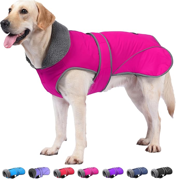 Dogcheer Dog Coat, Christmas Dog Jacket Waterproof Puppy Winter Coat for Cold Weather, Reflective Adjustable Pet Snow Jacket Warm Turtleneck Fleece Sweater for Small Medium Large Dogs - Pink, S