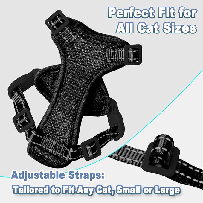 Cat Harness and Leash Set Escape Proof for Kitten Walking, Soft Adjustable Top Handle Vest Harnesses for Cats, Easy Control Breathable Reflective Small Medium Large, Black, M