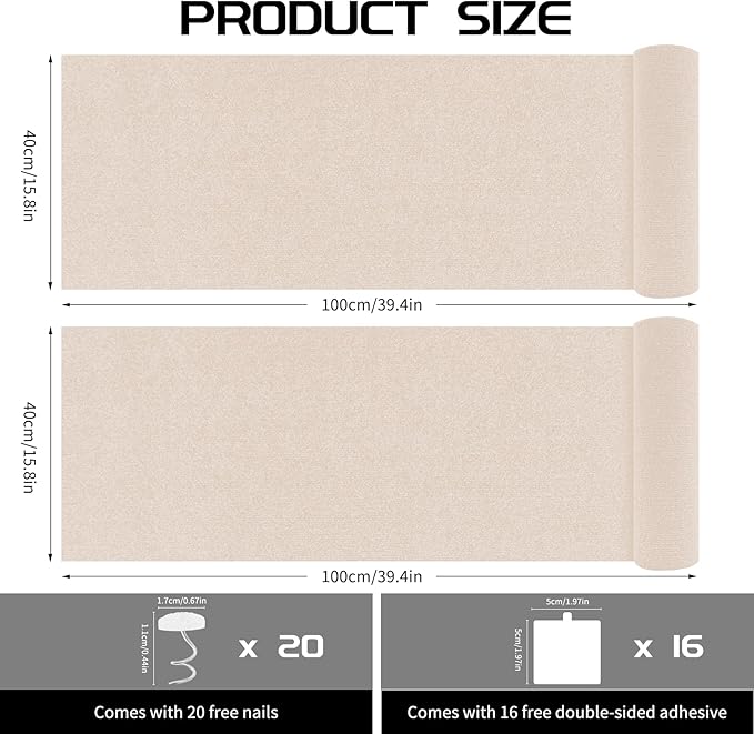 2 Pcs 39.4"x15.8" Cat Scratch Mat, Cat Scratch Couch Furniture Protector, Trimmable Self-Adhesive Cats Scratch Pads, DIY Cat Scratcher for Wall Protector and Covering Cat Tower (Beige)