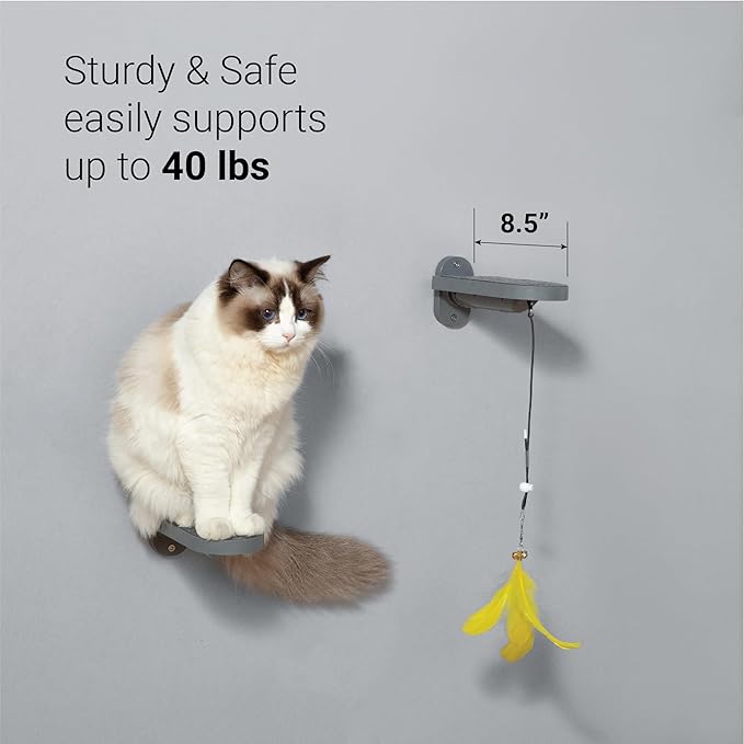 SVD.PET (2-Pack) Cat Wall Steps, Cat Climbing Stairs with Replaceable Felt Pad, Cat Climbing Shelves for Wall Mounted with Cat Toy, Cat Wall Furniture (Dark Grey)