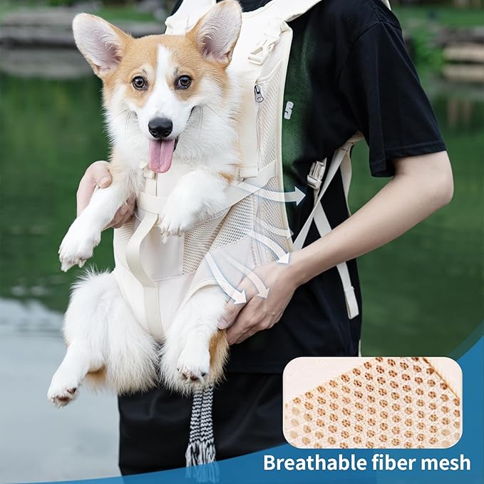 Dog Front Carrier Backpacks for Small Dogs, Legs Out Pet Carrier Sling Backpack with Adjustable Padded Ventilated Shoulder Straps, Easy-Fit for Traveling Hiking Camping