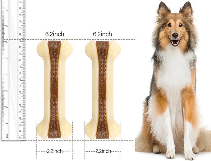Dog Chew Toys for Aggressive Chewers, 2 Pack Beef Flavor Tough Dog Bones for Large/Medium Breed Dogs, Nylon Dog Toys for Teething and Training