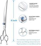 JASON 8" Curved Dog Grooming Scissors Ergonomic Pets Cats Trimming Shears with Offset Handle and a Jewelled Screw for Right Handed Groomers Long Sharp Comfortable