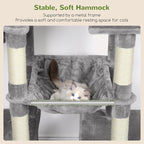 Globlazer Tall Cat Tower, 76 inch Multiple Level Cat Climbers for Indoor Cats, XL Cat Tree with 5 Scratching Posts, 2 Cat Condos, Hammock, 2 Hanging Baskets, F76B, Light Grey