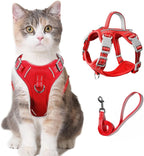 Cat Harness and Leash Set for Walking Escape Proof for Small Large cat Kitten Harness with ID tag Pocket (Red,XS)