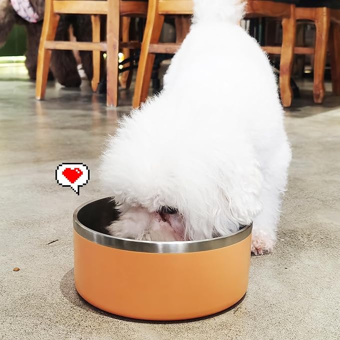 LIHONG Stainless Steel Dog Bowls for Large Dogs,Dog Food Water Bowls with Non Slip Rubber Bottom,Pet Feeding Bowl,Double Wall Insulated,Rustproof(64oz,Orange)