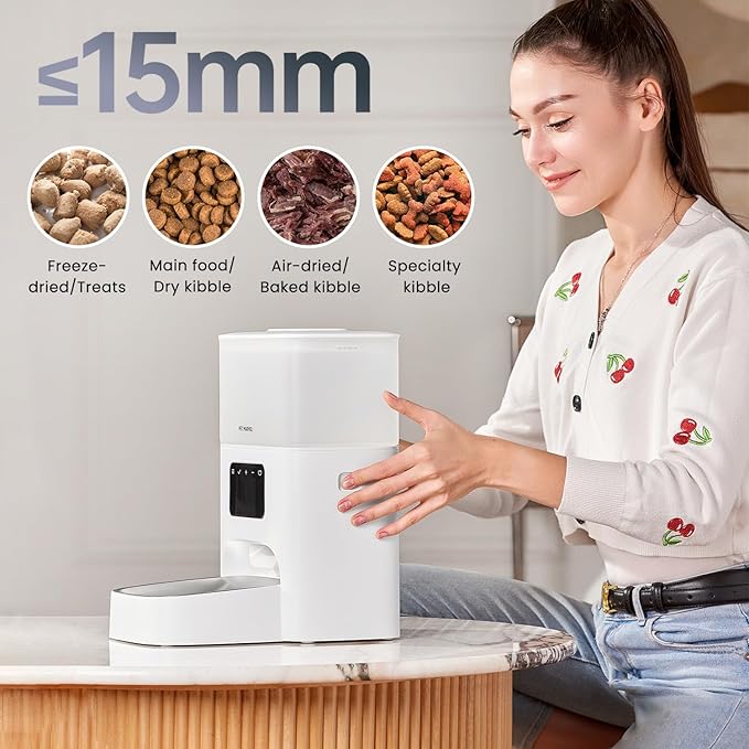 PET MARVEL Automatic Cat Feeder Keep Freshness for 30 Days, Timed Cat Dry Food Dispenser 4.4L, Programable 1-8 Meals Up to 6 Portion Smart Control with LED Display White Visable Semi-Transparent Tank