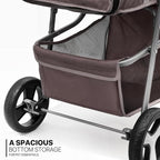 MoNiBloom Foldable Dog Strollers for Small Dogs with Weather Cover, 3 Wheels Pet Strolling Cart for Dogs and Cats with Storage Basket and Cup Holder, Breathable and Visible Mesh for All-Season, Coffee
