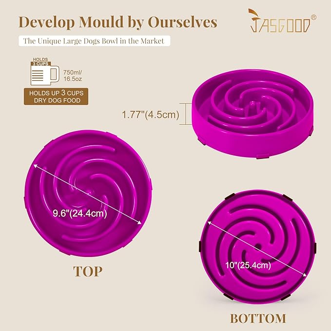 JASGOOD Slow Feeder Dogs Bowl for Large Medium Dogs,Anti-Gulping Pet Slower Food Feeding Bowls Stop Bloat,Preventing Choking