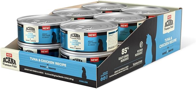 ACANA PREMIUM PATE Wet Cat Food, Tuna & Chicken Recipe in Beef Bone Broth, 5.5oz (Case of 12)