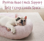 Friends Forever Donut Dog Bed Faux Fur Fluffy Calming Sofa For Large Dogs, Soft & Plush Anti Anxiety Pet Couch For Dogs, Machine Washable Coco Pet Bed with Non-Slip Bottom, 36"x36"x8" Pink