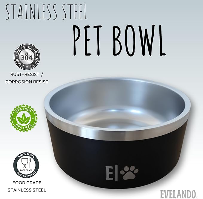 EVELANDO® Premium Dog Food Bowl 64 oz Stainless Steel 8 Cups Medium Large Dog Bowls Non Slip & BPA-Free L X XL Pet Water Bowl Platos para Perros Indoor Outdoor Pet Dish Feeder Water and Food Dish