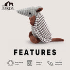 Hollypet Plush Dog Squeaky Toy Stuffed Armadillo Animal Pet Puppy Chew Toys with Clean Teeth for Small Medium Large All Breed Sizes Dogs, White and Light Grey,8 in