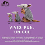 Hollypet Plush Dog Squeaky Toy Stuffed Armadillo Animal Pet Puppy Chew Toys with Clean Teeth for Small Medium Large All Breed Sizes Dogs, Dark Gray, 8 in