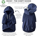 Rocky – The Orginal Lightweight Hooded TEE 100% Organic Cotton Dog Hoodie Pet Coat Sweater for Small, Medium, Large Dogs, Navy, X-Small