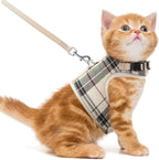 PUPTECK Soft Mesh Cat Vest Harness and Leash Set Puppy Padded Pet Harnesses Escape Proof for Cats Small Dogs Rabbits Bunny, Plaid Beige, S