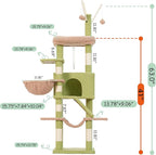 Cat Tree, Multi-Level Cat Tower for Indoor Cats, Cat Condo with Cat Scratching Post and Board, Cat Hammock, Cactus GCT011GY