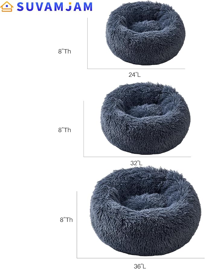 Comfort Donut Dog Bed - Ultra-Soft Pet Bed with Neck Support, 3 Sizes (Machine Washable) for Small/Medium/Large Dogs & Cats (Gray, 24''Lx24''Wx8''Th)