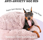 Himax Dog Beds for Large Dogs, Donut Dog Bed with Blanket Attached, Calming Dogs Beds Washable (20"/26"/35") Beige