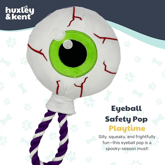 Huxley & Kent Halloween Funny Dog Toy w/Squeaker – Power Plush Squeaky Dog Toys for Small, Medium & Large Dogs – Soft Stuffed Animal for Indoor Play & Fetch - Eyeball Safety Pop, One Size